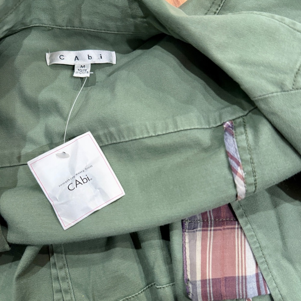 CAbi Sage Green Utility Jacket with Plaid Trim - Picture 10 of 10